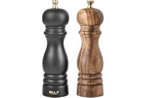 BF BILL.F SINCE 1983 Bill.F Salt and Pepper Grinder Set, Wood Pepper Mill Set of 2 Manual Salt Pepper Shakers Grinder Refillable 7 Inch with Adjustable Ceramic Grinding Rotor（Black and Wood Color）