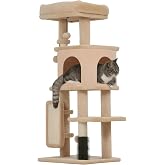 PawHut Cat Scratching Tree Height 104 cm with Platforms Beige | Cat Tree, Tower, Brush Post, Hanging Balls, Scratching Pad