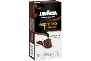 Lavazza, Espresso Gourmet Chocolate, 10 Cápsulas de Aluminio Compatibles con Máquinas Nespresso* Original, con Aroma Natural de Chocolate, Arábica y Robusta, Intensidad 10/13, Tostado Medio