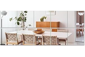 Beauty4U Glass Wall Mirror Tiles 10PCS 22x22cm Full-Length Flexible HD Mirror Set for Living Room and Bathroom