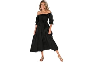 R.Vivimos Donne Abito Casual Bohémien Mezza Manica Scollo Quadrato Punto Floreale Vestito Lungo Midi Elegante da Spiaggia