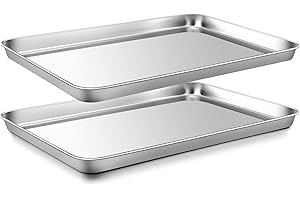Onader Baking Tray, Set of 2, Stainless Steel Oven Tray, Cake Tray, Large Rectangular Baking Mould for Baking, Cooking, Serving, Non-Toxic & Healthy, Easy to Clean and Dishwasher Safe, 40.5 x 30.5 x