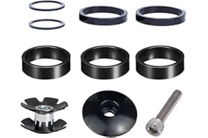 VICZON Jeu d'entretoise de vélo Bicyclette, Ensemble d'Aluminium de Guidon de Vélo 10 Pièces, Entretoises de Casque VTT + Capuchon de Direction de Bicyclette 1 1/8, pour Vélo de Route BMX Noir 2/5 /10 mm