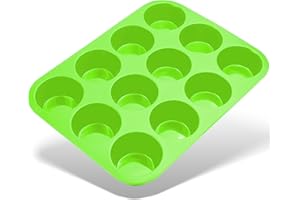 Belmalia moule à muffins pour 12 muffins en silicone anti-adhésif, cupcakes, brownies, gâteaux, pudding Vert