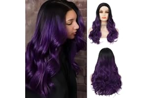 ‎SIUDUS Lila Frauen Lange Wellige Perücken Ombre Synthetische Natürliche Lockige Schwarz bis Lila Perücke für Halloween Täglichen Gebrauch (Lila)