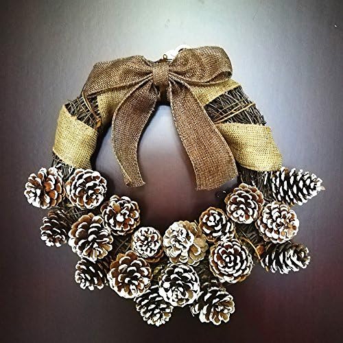 30cm Christmas Wreaths Wicker Dried Branches Wreath White Pinecone Bowknot Door Trim Decoration for Home Festive Party Indoor Outdoor