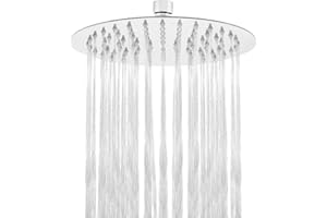 HAUSPROFI Soffione Doccia a Pioggia in Acciaio Inox - Soffione Doccia Anticalcare - Docce Fisse Alta Pressione da 8 Pollici, Tondo Cromato