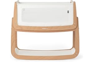 SnuzPod 5 Bedside Crib - Newborn Next to Me Crib with Zip Down Breathable Windows, Lift-Off Bassinet, Portable & Rocking Stand, 3-in-1 Baby Bed with Wheels & Mattress, Natural