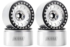 INJORA 4PCS 2,2 Roue Pneus Beadlock RC Jante en Métal pour 1:10 RC Rock Crawler Axial SCX10 RR10 Wraith 90048 90018 Traxxas TRX4 (Noir & Argent)
