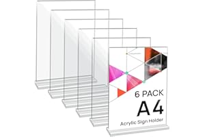 JEFURE 6 Stück Tischaufsteller A4, T-Ständer Klar Acryl Aufsteller, Doppelseitiger Preisschilder Flyer Aufsteller, Menükartenhalter für Hochzeit, Restaurant, Büro, Cafe