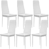 buybyroom 6 Piece High Back Dining Chairs for Dining Room Kitchen Office Decoration Metal Legs White