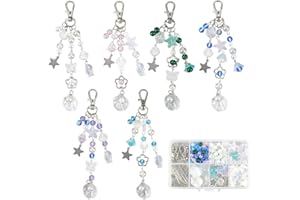 SUNNYCLUE 1 Box DIY 6 Sets Keychain Making Kit Ocean Key Chain Starfish Beads Sea Shell Starfish Summer Bead Acrylic Glass Synthetic Moonstone Spacers for Keychains Making Women Adults DIY Crafts