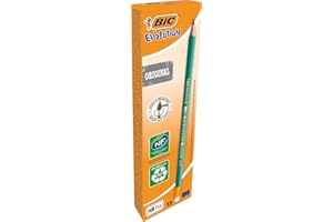 BIC Evolution Original Crayons à Papier avec Gomme Intégrée , Certifiés NF Environnement, Pointe HB, Boîte de 12