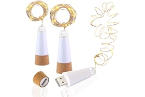 DIWUJI LED Cork Flasche Lichterkett, USB Powered Akku, 1.9 m 20 LEDs, Kupfer Draht String Sternenhimmel LED Lichter für Startseite Küche, Hochzeit, Halloween, Weihnachten, Partei Decor (warmes weiß, 3 Stück）
