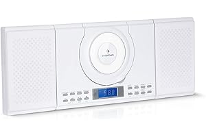 auna Wallie Microsystem Kompaktanlage mit CD und Radio, Mini Stereoanlage mit 2 Lautsprecher, HiFi Anlage mit CD-Player, Bluetooth, Musikanlage mit Fernbedienung, USB, UKW, LCD-Display, weiß