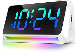 YSYYEY LED Digital Alarm Clock with RGB Display, Super Loud Alarm (95dB) for Heavy Sleepers, Plug-In Bedside Clock with Night Light, USB Charger & Adjustable Brightness, Perfect for Adults, Teens & Kids