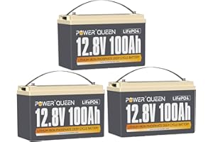 Power Queen 12V 100Ah LiFePO4 Batteria a ciclo profondo (Confezione da 3), potenza di carico 1280 Wh, BMS 100A, Batteria da 4000-15000 cicli e durata di 10 anni, per camper, impianto solare, barca