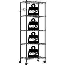 Metall-Rollregal 5 Etagen – 2268 Kg Traglast, Schwarz, Mit Rollen, Verstellbar