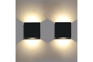 Clevich LED Wall Lights 2Pcs, 12W Up Down Wall Sconce Lighting, Black Modern Square COB Indoor Lights for Bedroom, Hallway & Stairs, Warm White 4000K