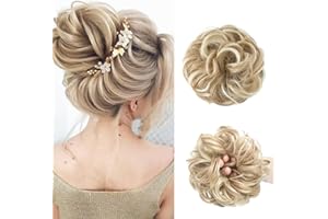 NOKDAL Moños postizos de Pelo Natural Moño Postizo Rizado con Goma Postizo Coletero Pelo Natural Moño Sintético Desordenado Ondulado Rizado Coleteros de Pelo Natural Rizado Postizo Coleta Humano para Mujer