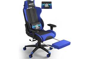 JOYFLY Gaming Sessel Massage Hoher Rückenlehne Ergonomischer Gaming Stuhl mit Fußstütze, Racing Gamer Stuhl mit Kopfstütze Massage-Lendenkissen, Verstellbare Rückenlehne(Schwarz-Blau)