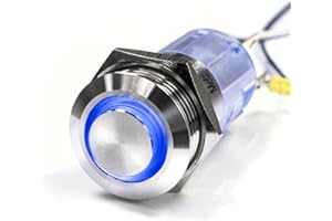 METZLER-TRADE Metzler® LED-Druckschalter mit Ringbeleuchtung und IP67-Schutz Blau Edelstahl rostfrei für 16mm Einbau vandalismusgeschützt ertastbare Fläche ideal für Auto Boot 10 Jahre Ersatzteilverfügbarkeit