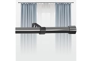 ROD&TRIKIN Curtain Poles for Eyelet Curtains Telescopic Black Curtain Pole with Cap Finials Heavy Duty Curtain Pole for Bedroom,Living,Outdoor (62-187cm)