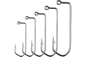 SHADDOCK Aberdeen Lot de 100 hameçons barbelés en acier au carbone à longue tige 90 degrés courbés en V Taille 1/0 2/0 3/0 4/0 5/0