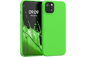 kwmobile Carcasa Compatible con Apple iPhone 13 Funda de Silicona - Flexible con Interior de Microfibra - Suave Protector antigolpes - Verde Lima
