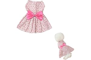 HUADMAING Puppy Floral Princess Dress Pink Bow Tie Pet Dog Dress Breathable Dog Clothes for Pet Dog Corgi Chihuahua