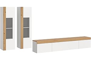 xonox.home Wohnzimmer Ruda 3tlg. Set Wohnkombination Wohnwand Wohnzimmermöbel Wohnzimmerschrank Möbelkombination Wohnzimmerset in weiß Nb. Absetzung Artisan Eiche hängend