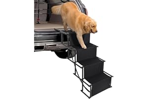 CALIYO Hundetreppe Auto Klappbar bis 75KG für Große Hunde, Höhenverstellbare 4-Stufen-Hundetreppe, Geeignet für Autos, Sofas und Betten, Gelenkschonende, sichere und stabile（Schwarz）
