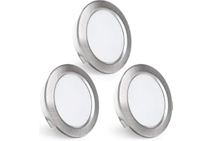 ‎KYOTECH KYOTECH LED Einbaustrahler 230V, 4W 440LM LED Spots 16mm Ultra Flach 2700K Warmweiß Möbeleinbauleuchte Bohrloch 55-60mm für Küche Wohnzimmer Schlafzimmer, Gebürstetes Nickel, 3er Set