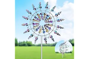DASIAUTOEM Magisk vindkvarn, 3D-vindsnurra rostfritt stål, vindspel, trädgård med trädgårdsstolpe, vindspinnare utomhus, 360° dubbla rotor, kinetisk vindspinnare för gård, trädgård, terrass