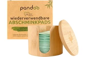 pandoo Lot de 18 disques de cotons réutilisables et lavables - En coton biologique - Disques de coton démaquillant - Respectueux de l'environnement - Avec trousse de toilette et boîte en bambou