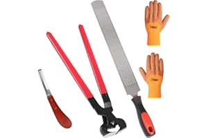 LALAGO 4 Pièces Soins des Sabots pour Chevaux, Pince à Sabot, Coupe-Sabot, Râpe avec Poignée, Gants, Râpe pour Sabot avec Poignée Caoutchouc