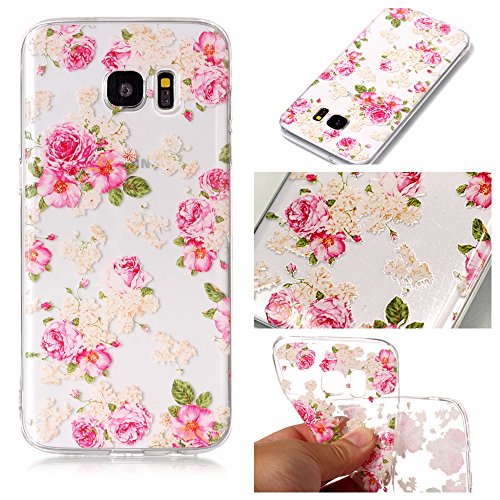 Samsung S7 Edge Case, Galaxy S7 Edge Cover,Transparent Clear Soft TPU Gel Cover Protector Case for Samsung Galaxy S7 Edge, Cozy Hut Crystal Clear TPU Case Soft Slim Anti-Scratches Shock Absorption Soft Silicone Back Colorful Printed Pattern Silicone Case Protective Cover Cell Phone Case for Samsung Galaxy S7 Edge ( G9350F ) 5.5 Inch - Peony Floral