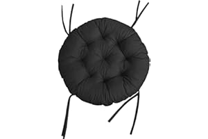 chilly pilley Coussin Rond Impermeable pour Papasan Fauteuil en Rougein Coussin De Fauteuil Jardin Coussin De Siège Matelassé avec Boucles (80cm, Noir)