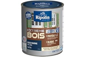RIPOLIN - Peinture pour Bois Intérieur/Extérieur - Sans Sous-couche Ultra-couvrant - Résiste aux Intempéries, UV et Chocs - Protège et Magnifie - Lessivable - Satin - 0,5L - Bleu Marine
