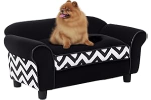 PawHut Pet Sofa Couch Dog Cat Wooden Sponge Sofa Bed Lounge Comfortable Luxury w/Cushion (Black)