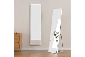 Warmiehomy 147X37cm Full Length Mirror, Floor Full Body Rectangular Standing Mirror with Stand, Hanging or Leaning Against for Bedroom Cloakroom, White