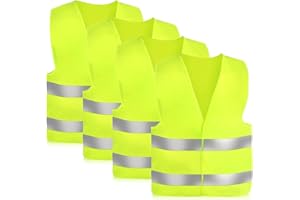 qhklew Warnwesten Auto, 4 Stück Warnweste Erwachsene, 360° Reflektierenden Streifen Weste, Universalgröße Warnwesten, für Nacht, Bauarbeiter, Autofahrern Fahrern, Gelb