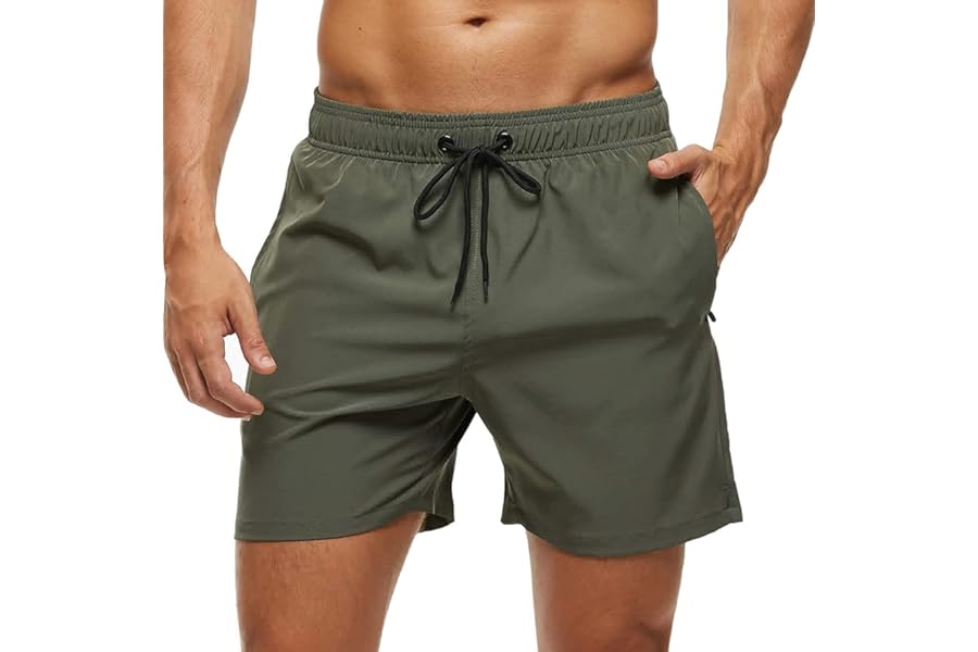 Arcweg Men's Swim Trunks Mens Board Shorts with Zipper Pockets Surfing Stretchy Beach Shorts Breathable Mesh Lining Quick Dry