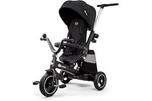 Kinderkraft EASYTWIST Triciclo Infantil, con Accesorios, Ventana de Techo, Cinturones de Seguridad, rotación de 360 Grados, Rueda Libre, Barra de Empuje, a Partir de 9 Meses hasta 5 años, Negro