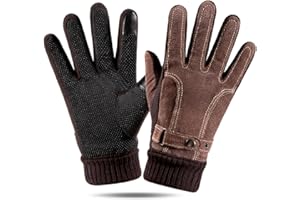 YULOONG Guanti da uomo, guanti invernali touchscreen per la guida in pelle scamosciata spessa (fodera in pile)