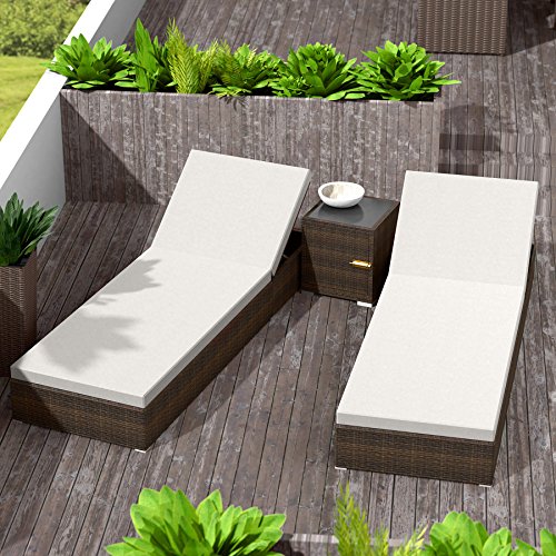 TecTake 2x Aluminium Polyrattan Sonnenliege + Tisch Gartenmöbel Set – schwarz braun – inkl. 2 Bezugsets + Schutzhülle, Edelstahlschrauben - 7