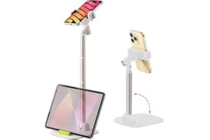PUJUDODA Support Telephone Bureau, Hauteur et Angle Réglables Porte Telephone, Support de Téléphone Pliable Bureau pour iPhone 15,14,13,12,11,Pro, Smartphone,Tablette, Blanc