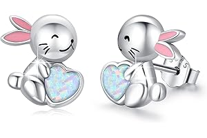 JFASHOP Orecchini Coniglio Ragazze Orecchini Coniglio Argento Sterling 925 Orecchini Coniglio Opale Gioielli Animali Orecchini Ipoallergenici Regali Pasquali per Ragazze Donne Bambini