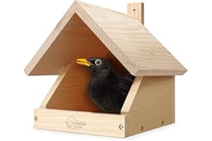 WILDLIFE HOME Amsel Nistkasten, Halboffen aus verschraubtem Massiv-Holz I Halbhöhle Wetterfest & Unbehandelt I Amselhaus Vogelhaus zum Aufhängen für Halbhöhlenbrüter, Rotkehlchen & Co.