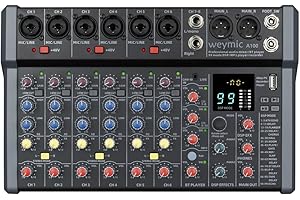 Weymic A-Series Professioneller Mixer für die Aufnahme von DJ-Bühne, Karaoke-Musik-Anwendung mit USB-Laufwerk für Computeraufnahmeeingang, XLR-Mikrofonanschluss, 48 V Leistung, Cinch-Ausgang für